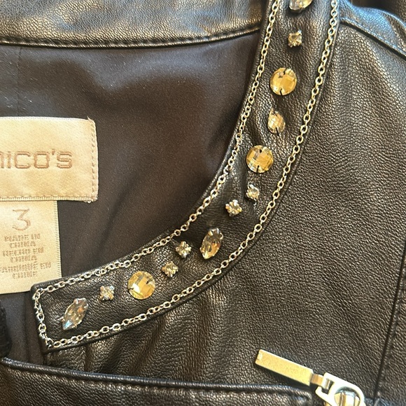 Fun Chico’s Moto faux leather black jacket with jeweled collar — Size 3 - Picture 7 of 8
